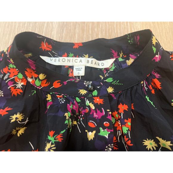 VERONICA BEARD Payton Silk Floral Button Up Blouse Size 0 Black Cottage - Picture 3 of 8